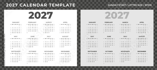 Foto Minimalist 2027 yearly calendar template, week Sunday start, Set of 2 horizontal