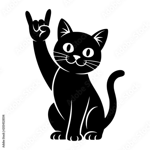 Slika na platnu Black Cat Holding Up Rock On Devil Horns Sign