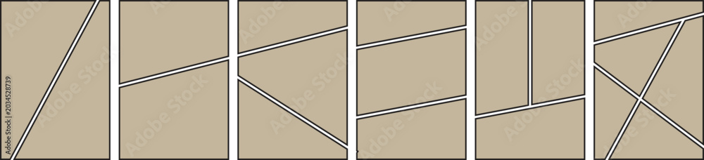 Fototapeta premium A collection of six identical green rectangles with intersecting black lines on each one