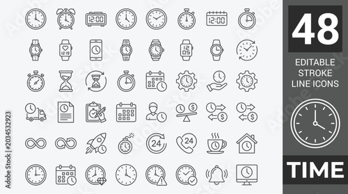 Tableau sur toile Time icon set. Editable line icons. Vector illustration.