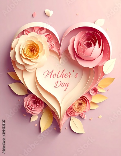 Delicate Paper Heart with Floral Layers for Mothers Day Celebration