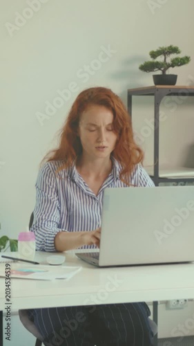 Woman faces work stress challenges, Remote worker encounters pressure and physical strain from deadlines