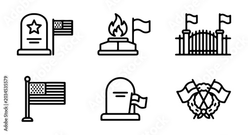 Photos Memorial day icon set, vector illustration of military grave markers, eternal fl