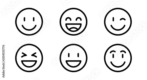 Set of simple smiley face icons, vector illustration of various facial expressions
