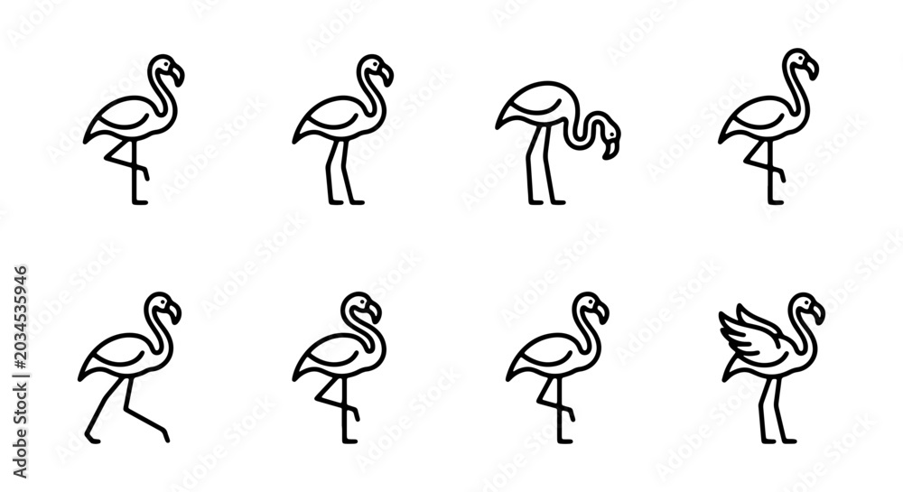 Obraz premium Set of flamingo icons in different poses
