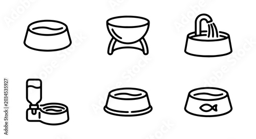 Bild auf Leinwand Set of pet bowl icons, including water bowls, feeding dishes, and automatic disp