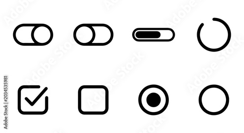 Photos Minimalist ui control icons set including toggle switches, checkbox, radio butto