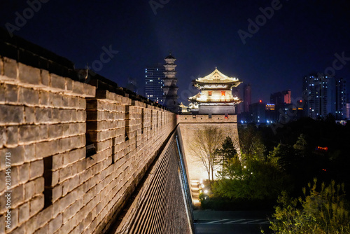 Ancient brick watchtower on the historic city wall of Datong old town, Shanxi, Chin