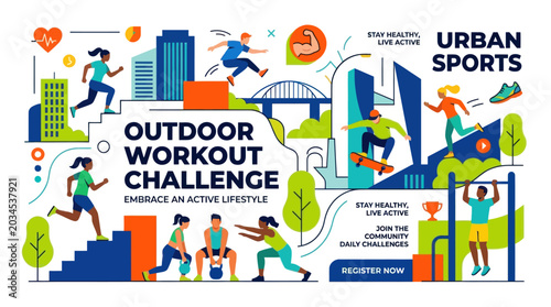 Εκτύπωση καμβά Urban Sports Outdoor Workout Challenge - Active Lifestyle Concept