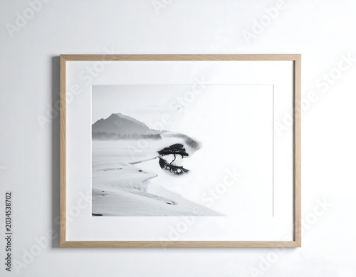 Minimalist Monochrome Landscape Artwork Displayed on Light Gray Wall