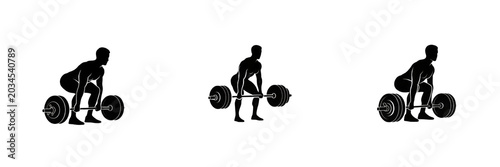 Bild auf Leinwand Set of Deadlift Exercise Silhouettes, Athlete Performing Heavy Barbell Lift, Fit