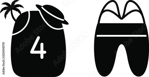 Beach volleyball uniform and shorts icon set black and white