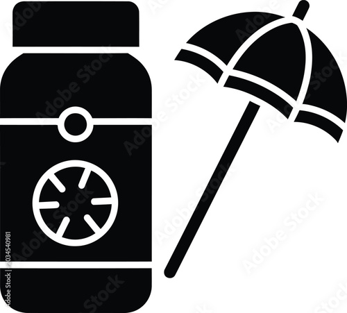 Sunscreen and beach umbrella icon