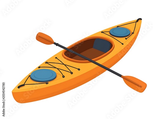 Bright Orange Kayak with Paddle Isolated on Light Gray Background