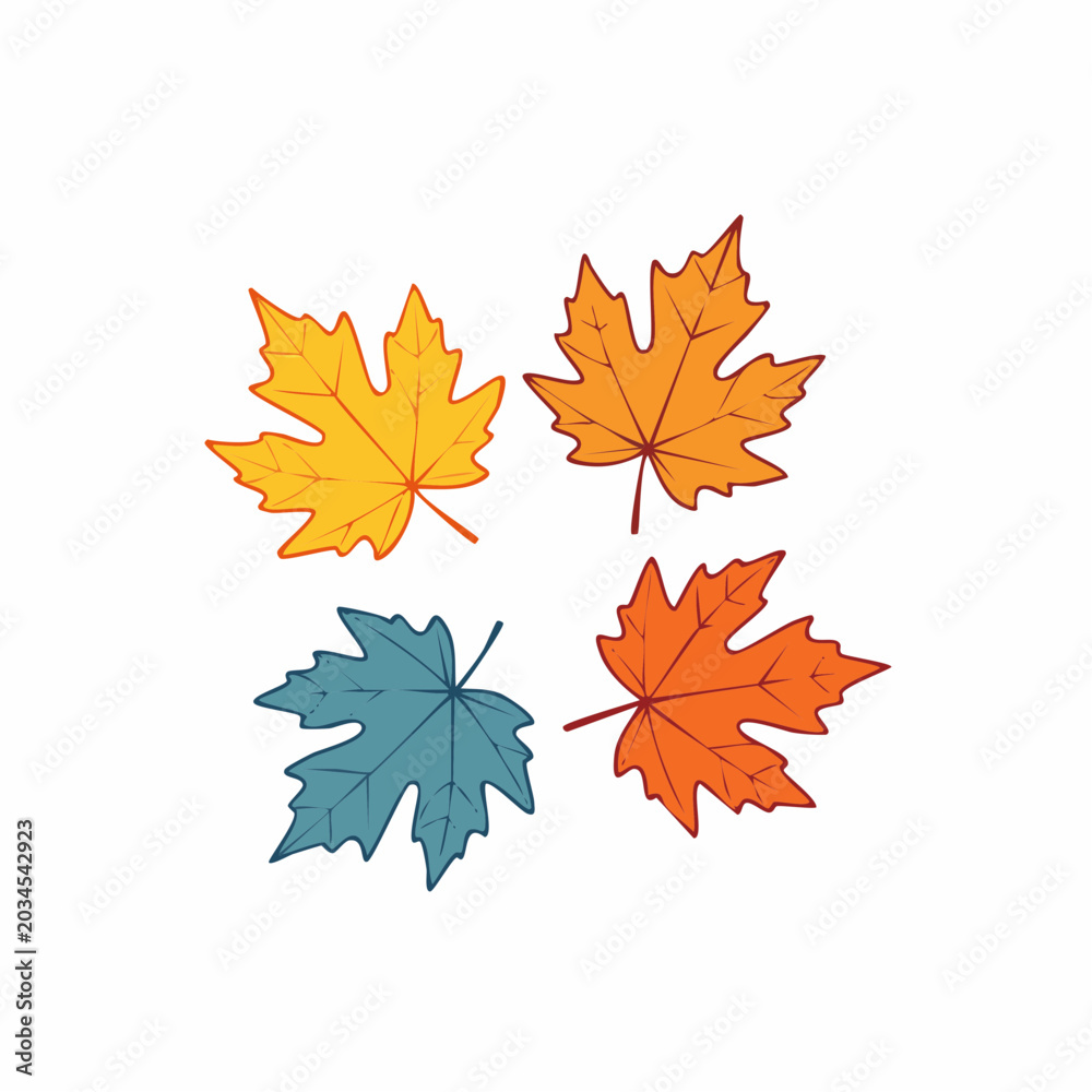 Fototapeta premium Four Colorful Maple Leaves Illustration