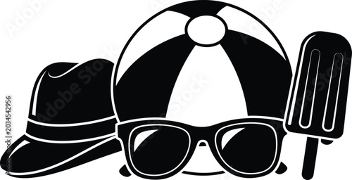 Summer accessories stack hat sunglasses and popsicle graphic