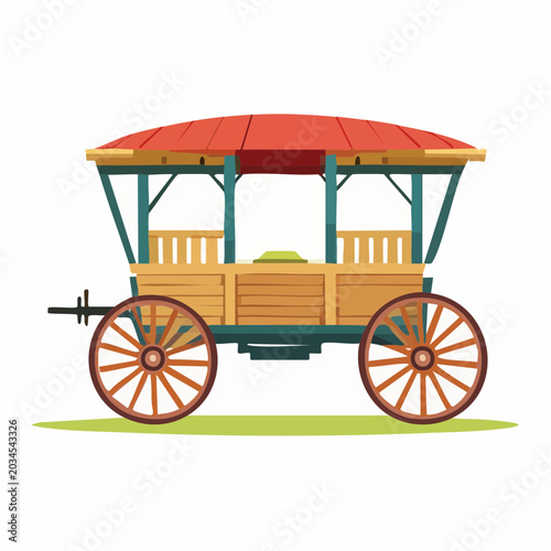 Vintage Horse-Drawn Wagon with Red Roof
