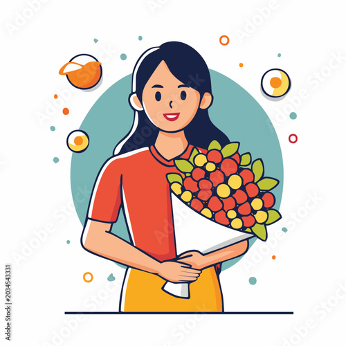 Woman Holding a Colorful Bouquet of Flowers