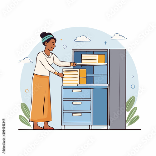 Woman Organizing Files in a Cabinet