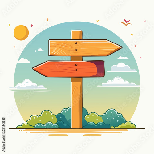 Wooden Signpost with Arrows Pointing in Opposite Directions