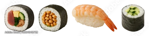 Obraz  z motywem PNG Assorted sushi rolls display on transparent background