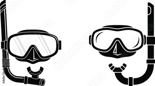 Snorkel mask and snorkel equipment icon black and white vector