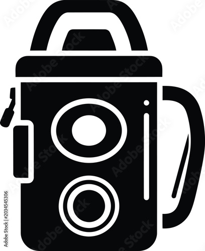 Vintage film camera icon black silhouette with parasol detail