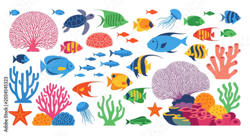 Vibrant Coral Reef and Diverse Marine Life Collection