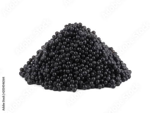 Handful of premium salted sturgeon black caviar isolated on white background for expensive luxury delicacy concepts