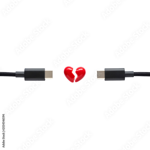 Broken heart, disconnected love, USB-C cables, relationship problems, technology issues