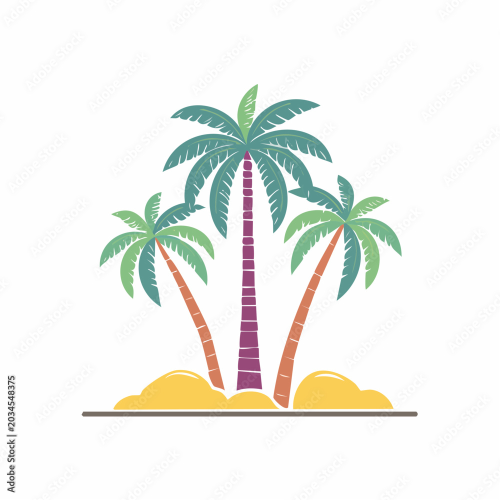 Fototapeta premium Illustration of three palm trees on a sandy island