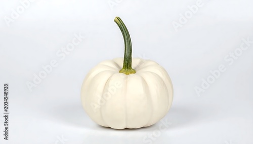 Small White Pumpkin Resting on Light Gray Background
