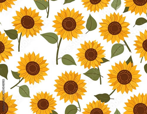 Bright Yellow Sunflower Pattern Scattered on Light Gray Background