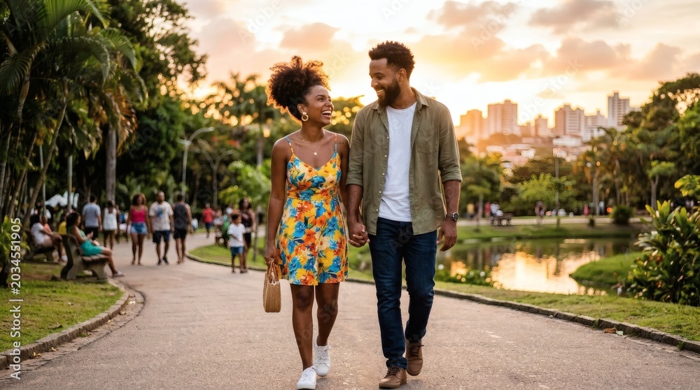 Obraz premium Afro-Brazilian couple walking in the park