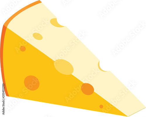 Delicious Yellow Cheese Wedge with Holes Isolated Vector Icon on Transparent Background.