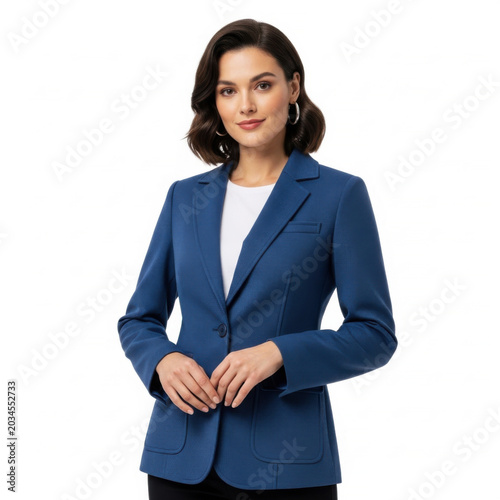 Elegant dark blue corporate women business jacket blazer isolated on white background for clothing fashion apparel