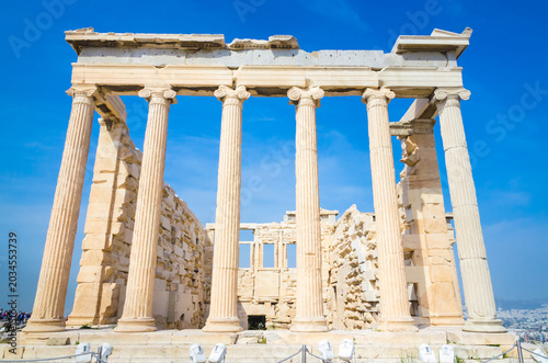 Panoramic view of Erechtheions in Acropolis, Athens, capital of Greece.