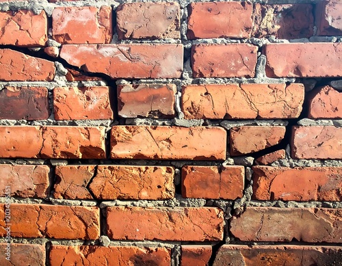 Weathered Red Brick Wall Forming Rough Pattern in Sunlit Outdoor Setting