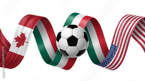 Canadian and us flags intertwined around a soccer ball with united states north america sports photography team sports football competition championship