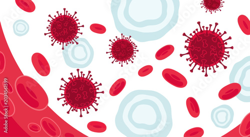 Tableau sur toile Coronavirus Cells and Red Blood Cells In Microscopic View