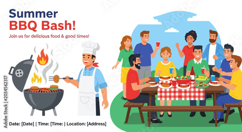 Cuadro en lienzo Summer BBQ Bash: Friends Gathering for Outdoor Grilling and Food