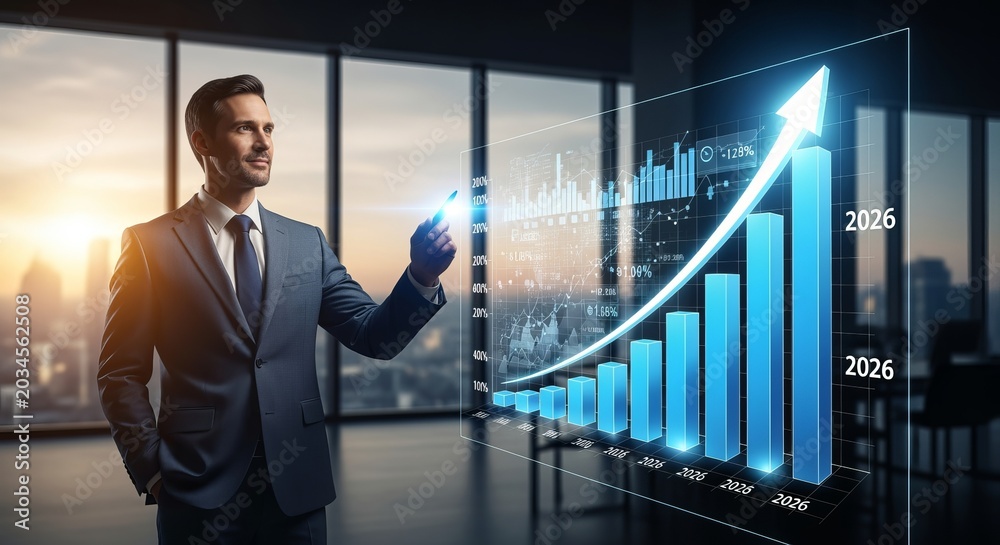 Fototapeta premium Strategic Business Leader Navigates Market Challenges with Data-Driven Decision Making for Growth