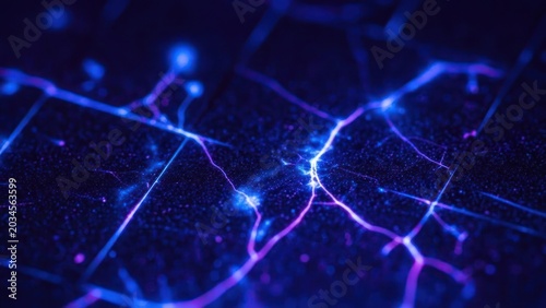 Abstract digital neural network background with glowing light connections.