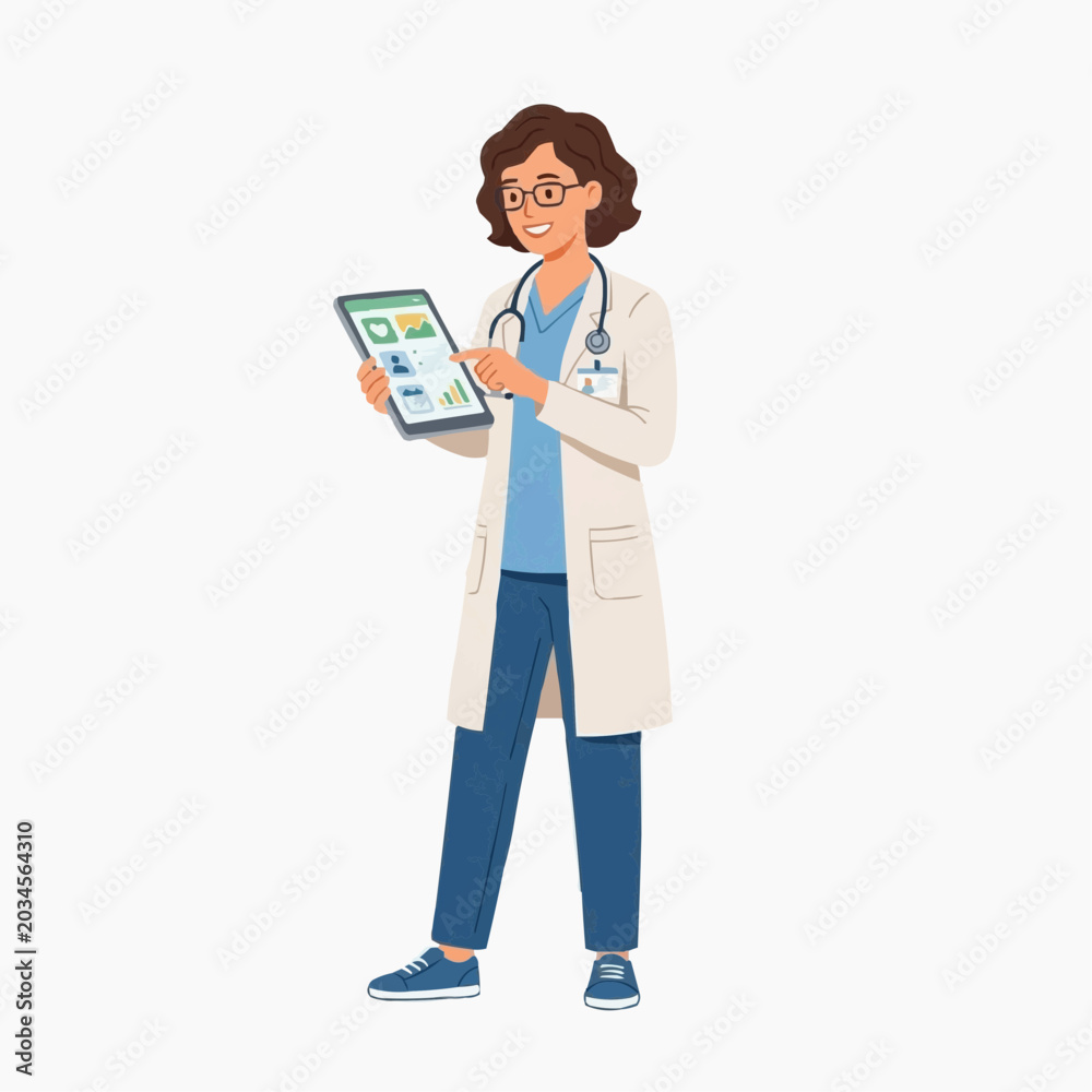 Fototapeta premium Doctor using tablet computer showing medical data and charts