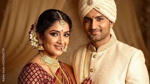 Beautiful Indian Couple Poses for Wedding Photography.