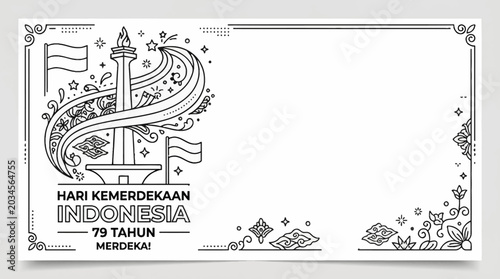 Obraz na płótnie Indonesia 79th Independence Day Line Art Monas Monument Illustration