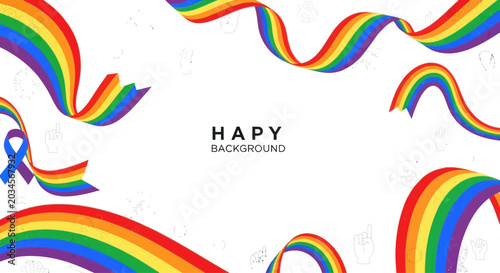 Foto Rainbow Ribbons and Blue Awareness Ribbon on White Background - LGBTQ+ Pride and