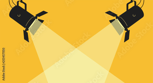 Two Stage Spotlights. Vector Illustration. Flat Minimalist Style. Event Presentation Background.