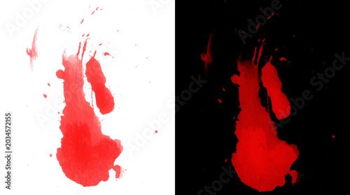 Schilderij op canvas Red blood splatter texture on white and black background, realistic liquid drip