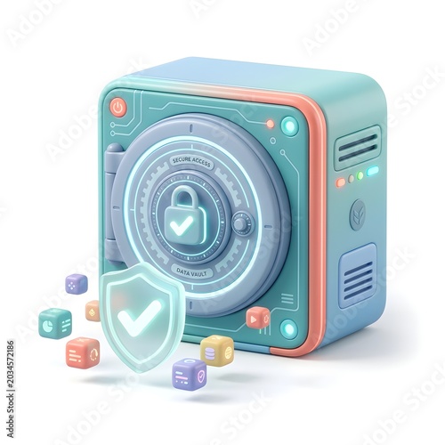 3D Isometric Digital Safe for Secure Data Vault and Cyber Security